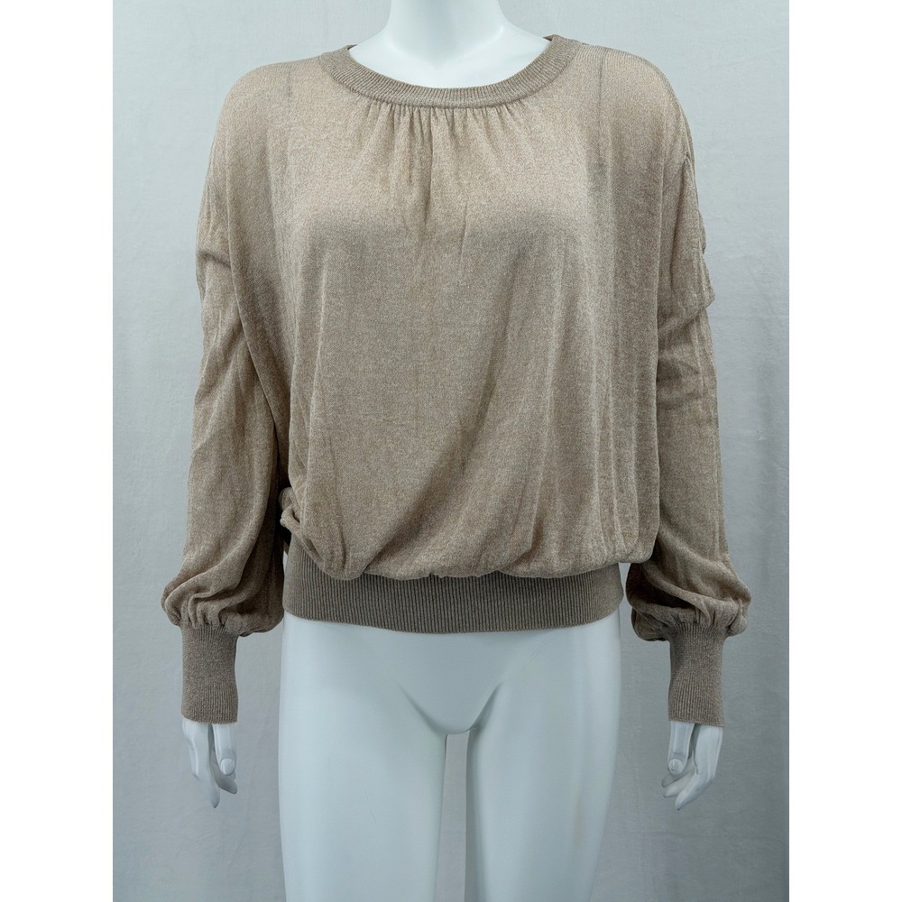 Kerisma Sweater‎ Womens Small Medium Tan Long Sleeve Linen Blend Sheer Neutral
